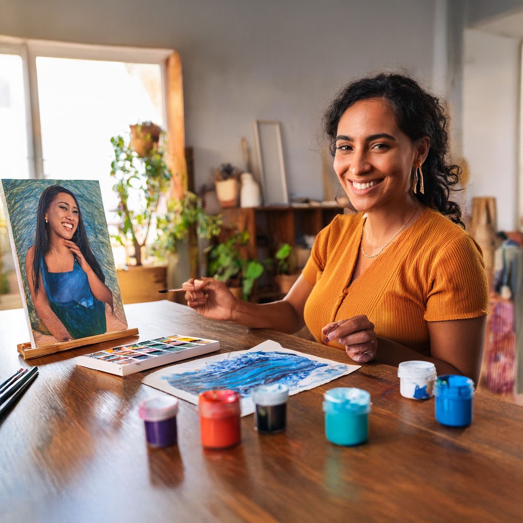 Mujer pintando su autorretrato